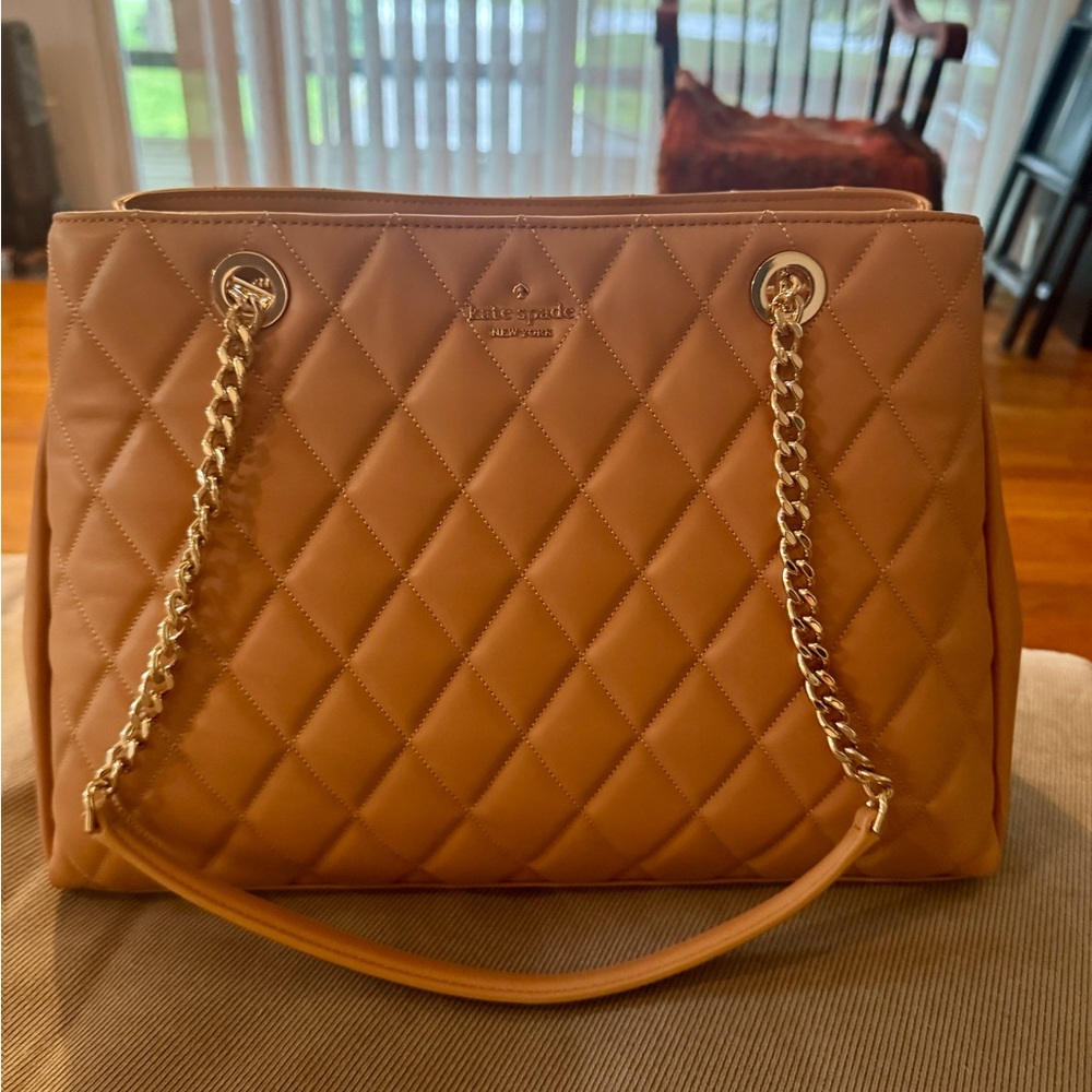 Kate Spade Tan Quilted Shoulder Bag - triple compartment tote